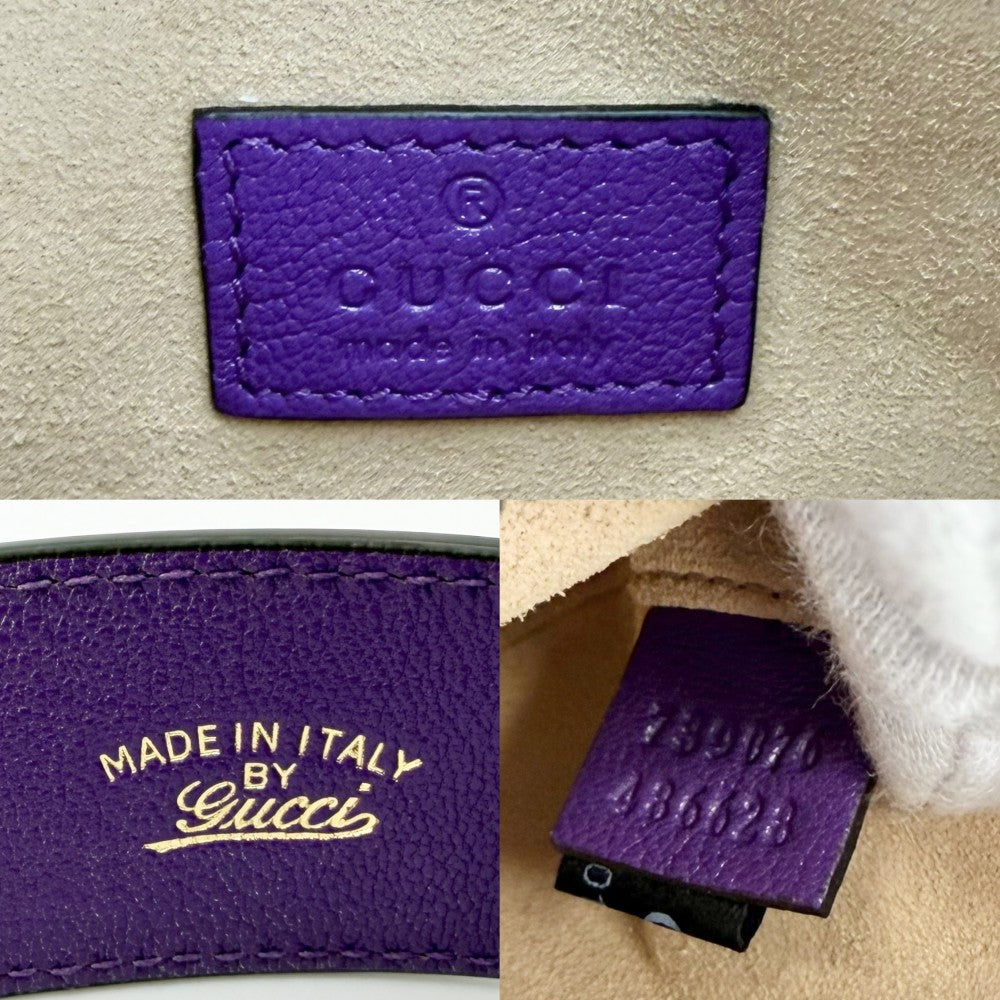 GUCCI グッチ ハンドバッグ GGマーモント アフロディーテ ミニ ミニバッグ ワンショルダー 739076 レザー パープル 紫
 ゴールド金具 レディース【中古品】