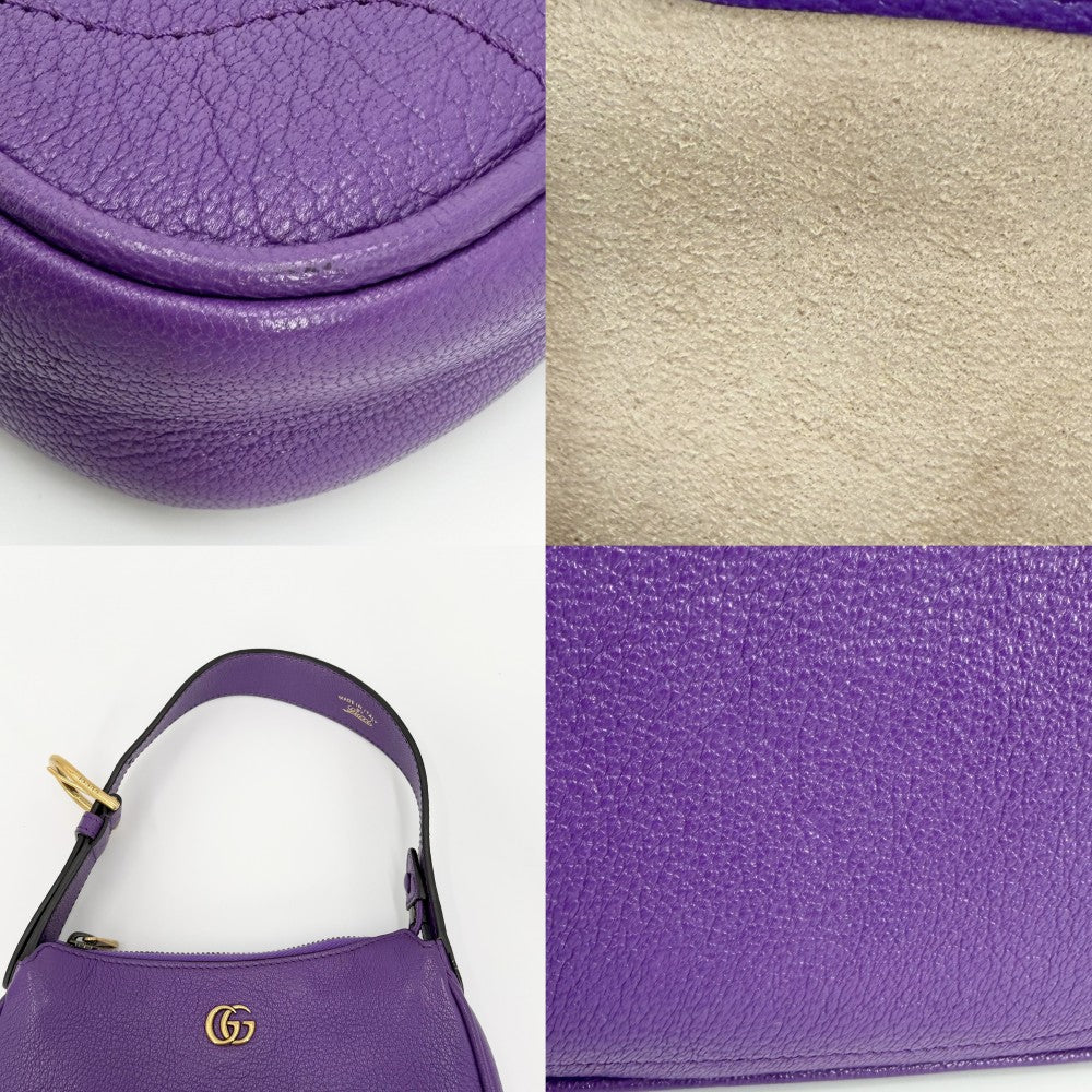 GUCCI グッチ ハンドバッグ GGマーモント アフロディーテ ミニ ミニバッグ ワンショルダー 739076 レザー パープル 紫
 ゴールド金具 レディース【中古品】