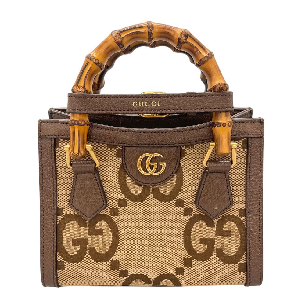 GUCCI グッチ ハンドバッグ ジャンボGG ダイアナ バンブーハンドル 655661 GGキャンバス レザー バンブー ブラウン 茶 ゴールド金具 レディース【中古品】