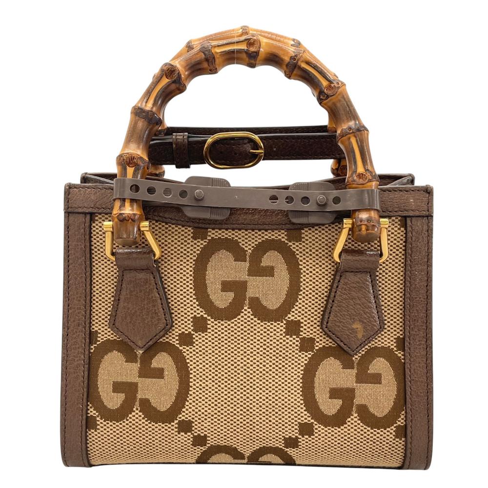 GUCCI グッチ ハンドバッグ ジャンボGG ダイアナ バンブーハンドル 655661 GGキャンバス レザー バンブー ブラウン 茶 ゴールド金具 レディース【中古品】