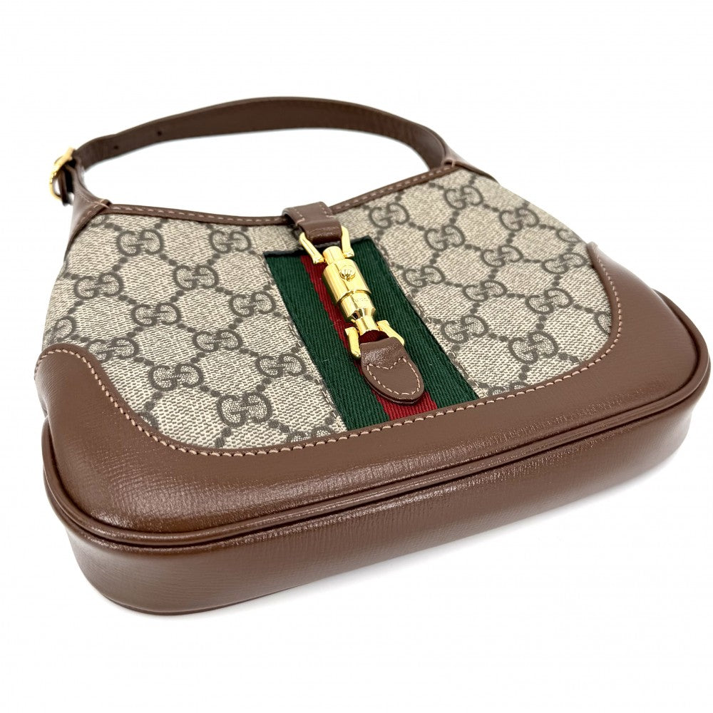 GUCCI グッチ 2WAY ジャッキー1961 ミニホーボーバッグ ハンドバッグ ショルダーバッグ シェリーライン 637092 GGスプリームキャンバス レザー ベージュ ブラウン 茶 ゴールド金具 レディース【中古品】