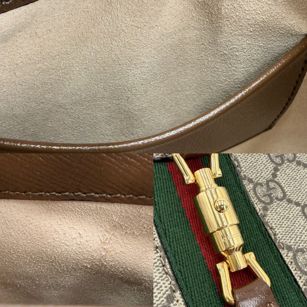 GUCCI グッチ 2WAY ジャッキー1961 ミニホーボーバッグ ハンドバッグ ショルダーバッグ シェリーライン 637092 GGスプリームキャンバス レザー ベージュ ブラウン 茶 ゴールド金具 レディース【中古品】