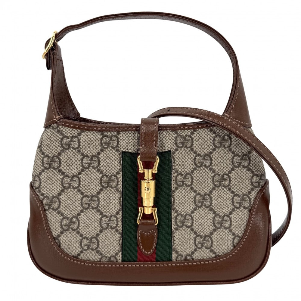 GUCCI グッチ 2WAY ジャッキー1961 ミニホーボーバッグ ハンドバッグ ショルダーバッグ シェリーライン 637092 GGスプリームキャンバス レザー ベージュ ブラウン 茶 ゴールド金具 レディース【中古品】