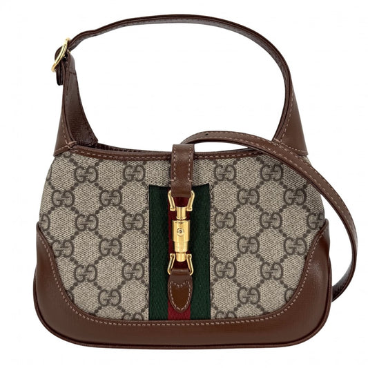GUCCI グッチ 2WAY ジャッキー1961 ミニホーボーバッグ ハンドバッグ ショルダーバッグ シェリーライン 637092 GGスプリームキャンバス レザー ベージュ ブラウン 茶 ゴールド金具 レディース【中古品】