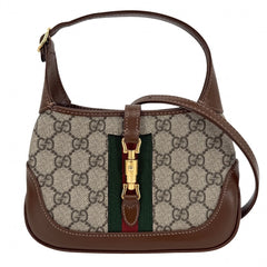 GUCCI グッチ 2WAY ジャッキー1961 ミニホーボーバッグ ハンドバッグ ショルダーバッグ シェリーライン 637092 GGスプリームキャンバス レザー ベージュ ブラウン 茶 ゴールド金具 レディース【中古品】