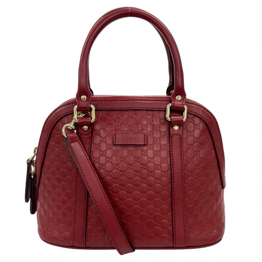 GUCCI グッチ ショルダーバッグ マイクログッチシマ ドームバッグ 449654 レザー レッド 赤 ゴールド金具 レディース【中古品】