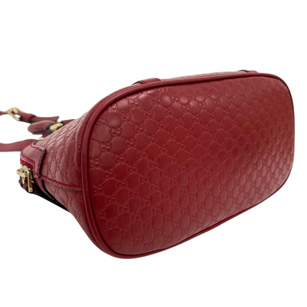 GUCCI グッチ ショルダーバッグ マイクログッチシマ ドームバッグ 449654 レザー レッド 赤 ゴールド金具 レディース【中古品】