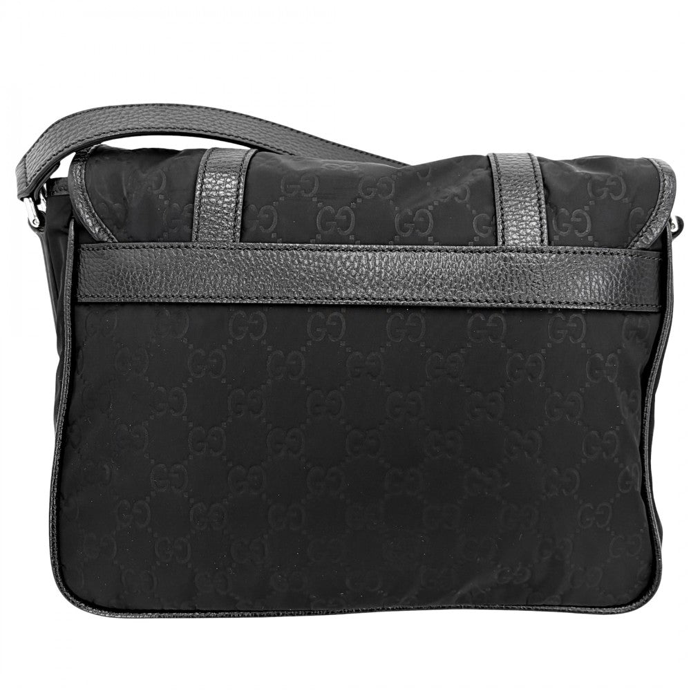 GUCCI グッチ ショルダーバッグ GGナイロン メッセンジャーバッグ かばん 鞄 510335 ナイロン レザー ブラック 黒 シルバー金具 メンズ【中古品】
