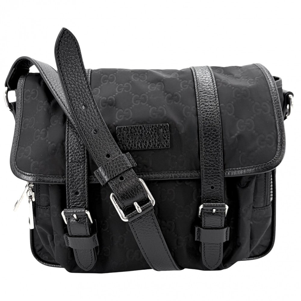 GUCCI グッチ ショルダーバッグ GGナイロン メッセンジャーバッグ かばん 鞄 510335 ナイロン レザー ブラック 黒 シルバー金具 メンズ【中古品】