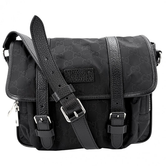 GUCCI グッチ ショルダーバッグ GGナイロン メッセンジャーバッグ かばん 鞄 510335 ナイロン レザー ブラック 黒 シルバー金具 メンズ【中古品】