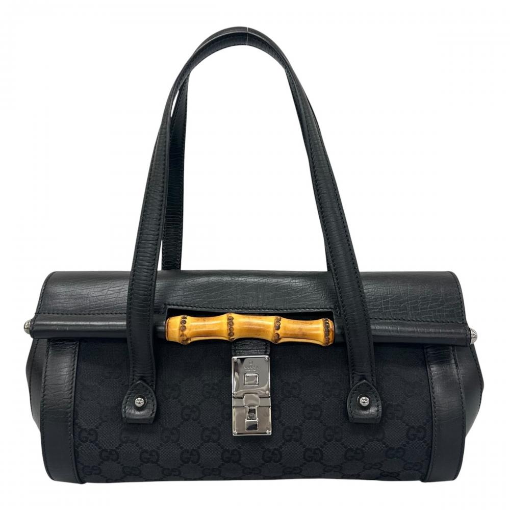 GUCCI グッチ ハンドバッグ バンブー 111713 GGキャンバス ブラック 黒 シルバー金具 レディース【中古品】