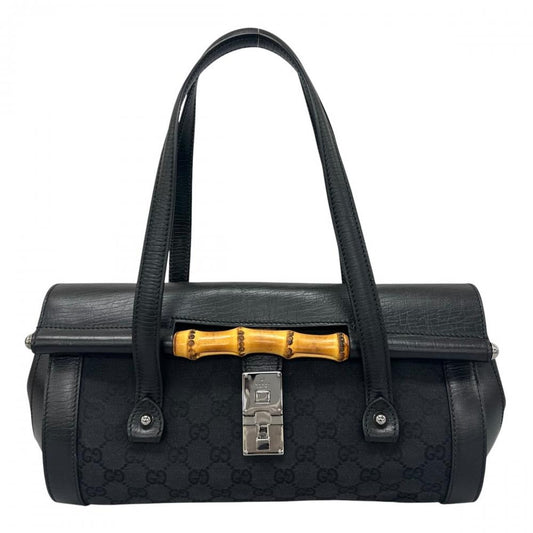 GUCCI グッチ ハンドバッグ バンブー 111713 GGキャンバス ブラック 黒 シルバー金具 レディース【中古品】