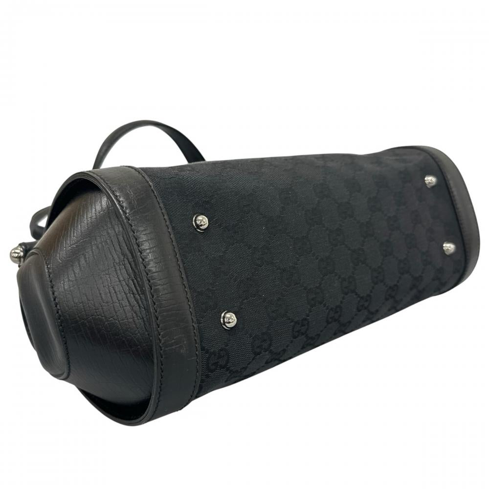 GUCCI グッチ ハンドバッグ バンブー 111713 GGキャンバス ブラック 黒 シルバー金具 レディース【中古品】
