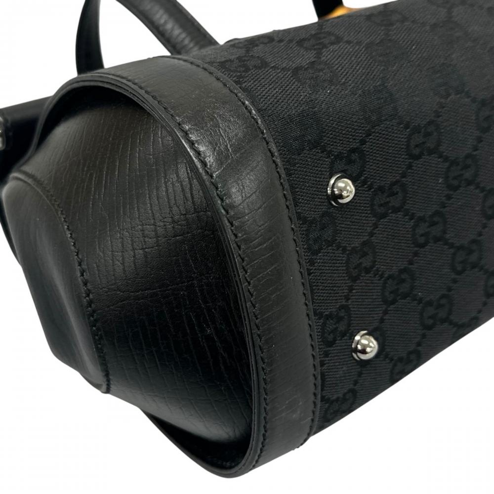 GUCCI グッチ ハンドバッグ バンブー 111713 GGキャンバス ブラック 黒 シルバー金具 レディース【中古品】