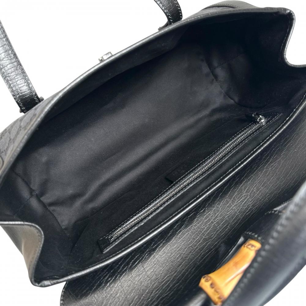 GUCCI グッチ ハンドバッグ バンブー 111713 GGキャンバス ブラック 黒 シルバー金具 レディース【中古品】