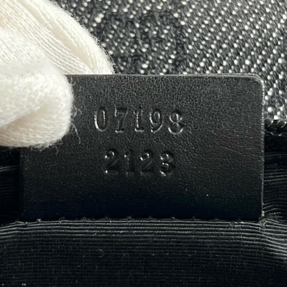 GUCCI グッチ ハンドバッグ ポーチ 07198 GGキャンバス レザー ブラック 黒 グレー ゴールド金具 レディース【中古品】