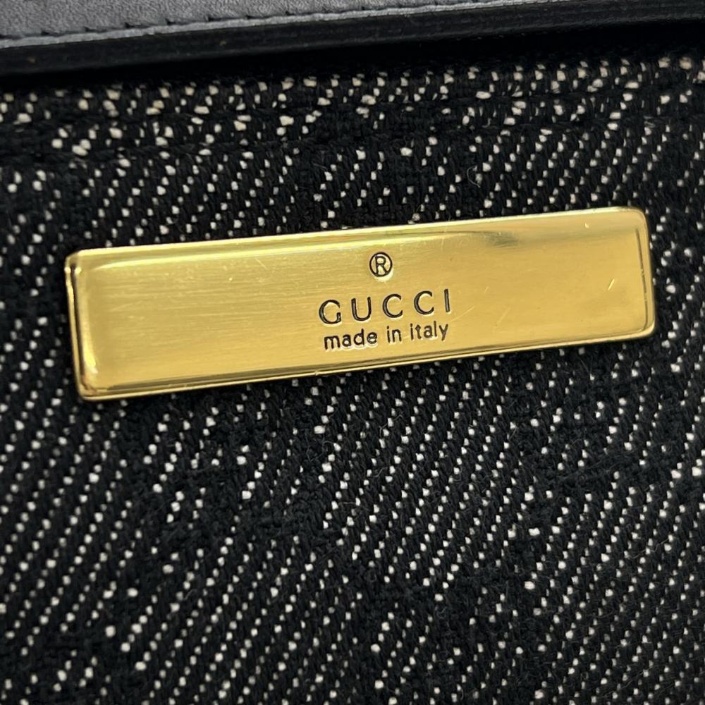 GUCCI グッチ ハンドバッグ ポーチ 07198 GGキャンバス レザー ブラック 黒 グレー ゴールド金具 レディース【中古品】