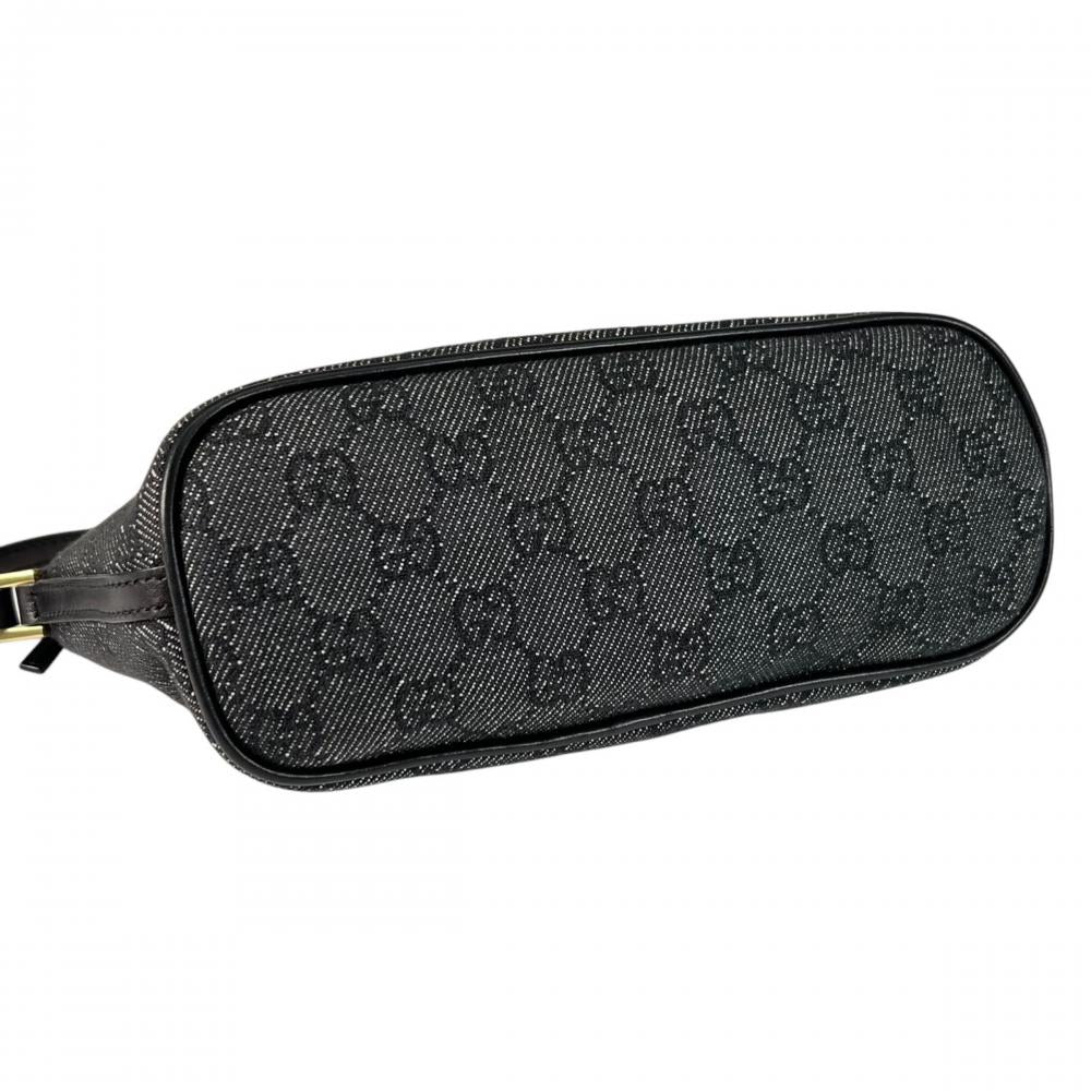 GUCCI グッチ ハンドバッグ ポーチ 07198 GGキャンバス レザー ブラック 黒 グレー ゴールド金具 レディース【中古品】