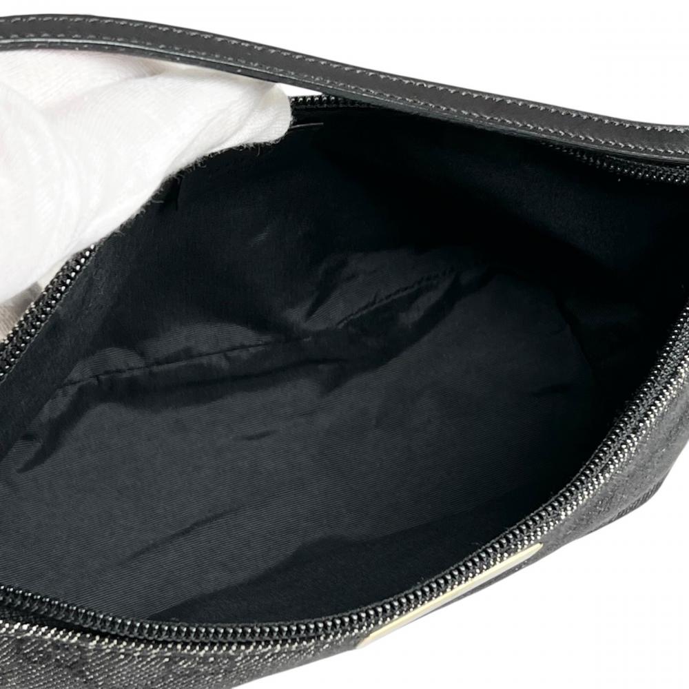 GUCCI グッチ ハンドバッグ ポーチ 07198 GGキャンバス レザー ブラック 黒 グレー ゴールド金具 レディース【中古品】