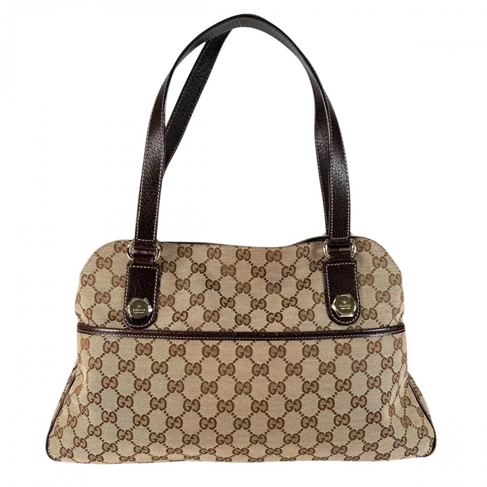 GUCCI グッチ トートバッグ ハンドバッグ 163288 GGキャンバス ブラウン 茶 レディース【中古品】