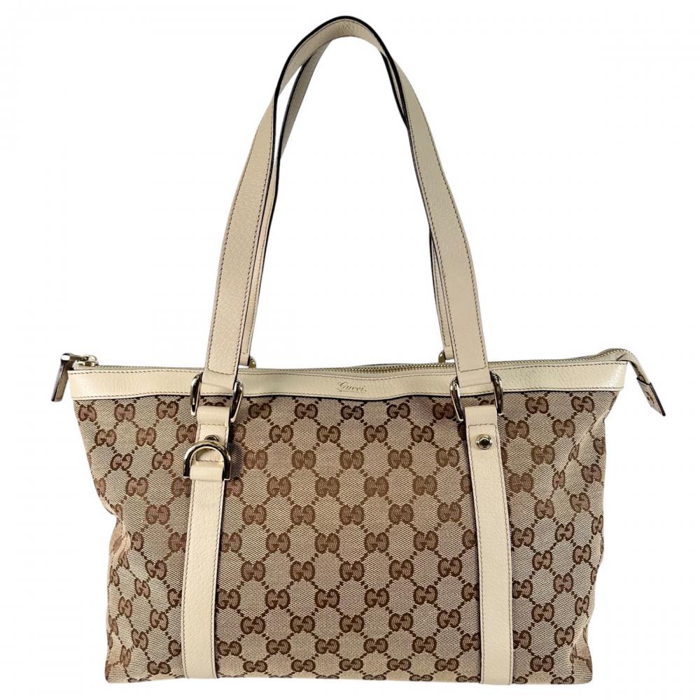 GUCCI グッチ トートバッグ アビートートバック モノグラム 141470 GGキャンバス ベージュ ブラウン 茶 ゴールド金具 レディース【中古品】