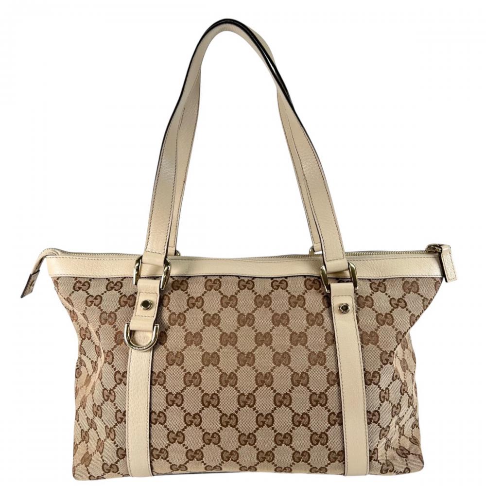 GUCCI グッチ トートバッグ アビートートバック モノグラム 141470 GGキャンバス ベージュ ブラウン 茶 ゴールド金具 レディース【中古品】