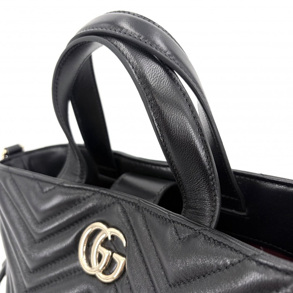 GUCCI グッチ 2WAY GGマーモント キルティング ハンドバッグ ショルダーバッグ 847386 レザー ブラック 黒 ゴールド金具 レディース【中古品】