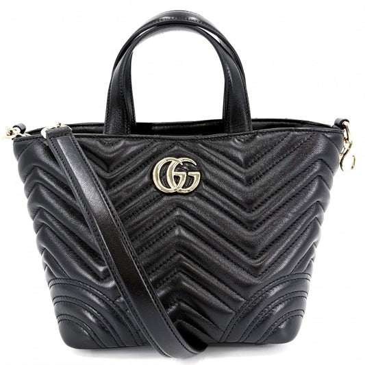 GUCCI グッチ 2WAY GGマーモント キルティング ハンドバッグ ショルダーバッグ 847386 レザー ブラック 黒 ゴールド金具 レディース【中古品】