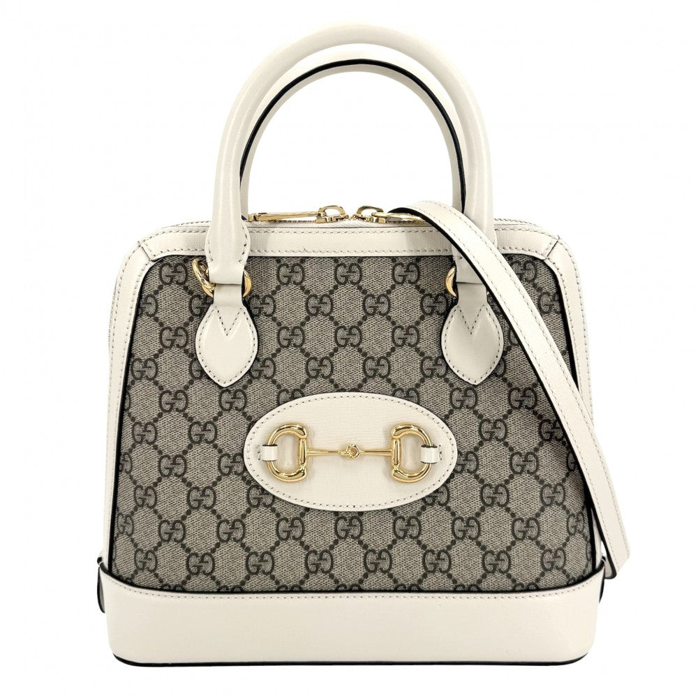 GUCCI グッチ 2WAY ホースビット1955 スモールトップハンドルバッグ ハンドバッグ ショルダーバッグ 621220 GGスプリームキャンバス レザー ベージュ ホワイト 白 ゴールド金具 レディース【中古品】