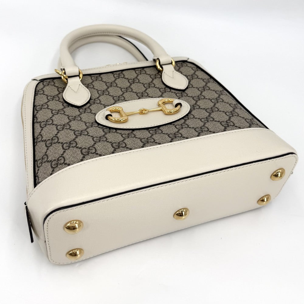 GUCCI グッチ 2WAY ホースビット1955 スモールトップハンドルバッグ ハンドバッグ ショルダーバッグ 621220 GGスプリームキャンバス レザー ベージュ ホワイト 白 ゴールド金具 レディース【中古品】