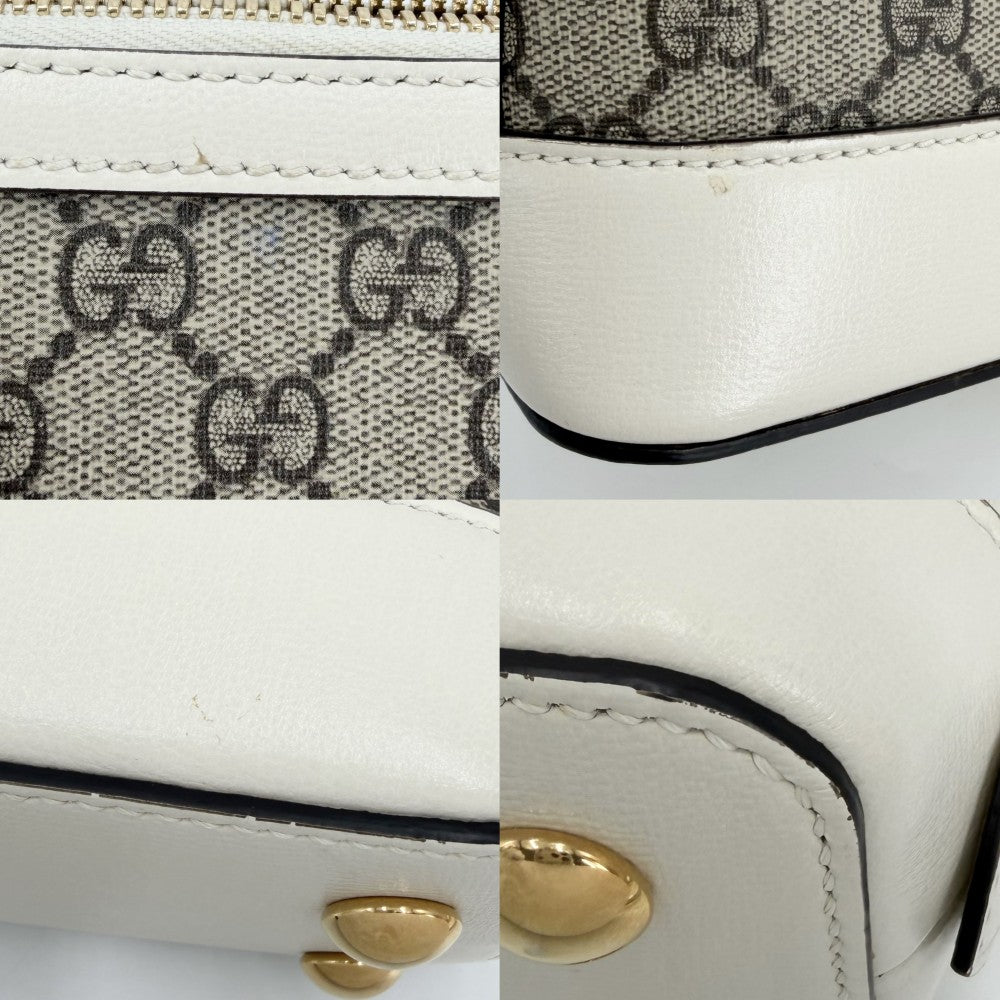 GUCCI グッチ 2WAY ホースビット1955 スモールトップハンドルバッグ ハンドバッグ ショルダーバッグ 621220 GGスプリームキャンバス レザー ベージュ ホワイト 白 ゴールド金具 レディース【中古品】