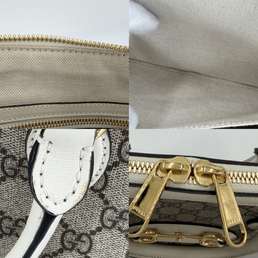 GUCCI グッチ 2WAY ホースビット1955 スモールトップハンドルバッグ ハンドバッグ ショルダーバッグ 621220 GGスプリームキャンバス レザー ベージュ ホワイト 白 ゴールド金具 レディース【中古品】
