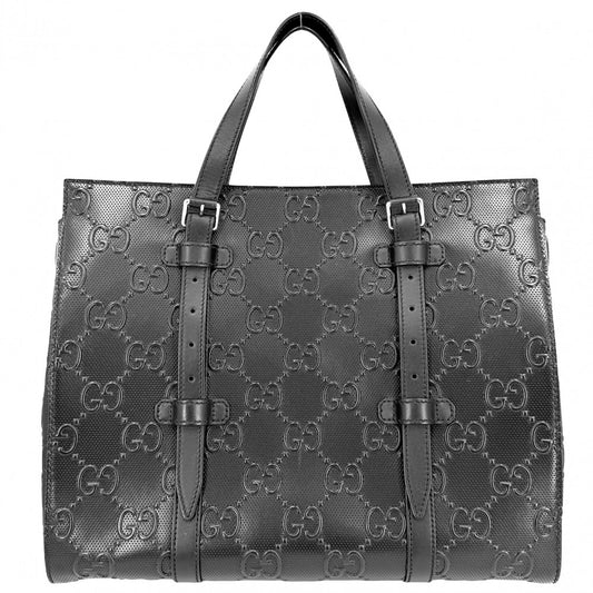 GUCCI グッチ トートバッグ GGエンボス ハンドバッグ 625774 レザー ブラック 黒 シルバー金具 メンズ【中古品】