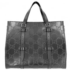 GUCCI グッチ トートバッグ GGエンボス ハンドバッグ 625774 レザー ブラック 黒 シルバー金具 メンズ【中古品】