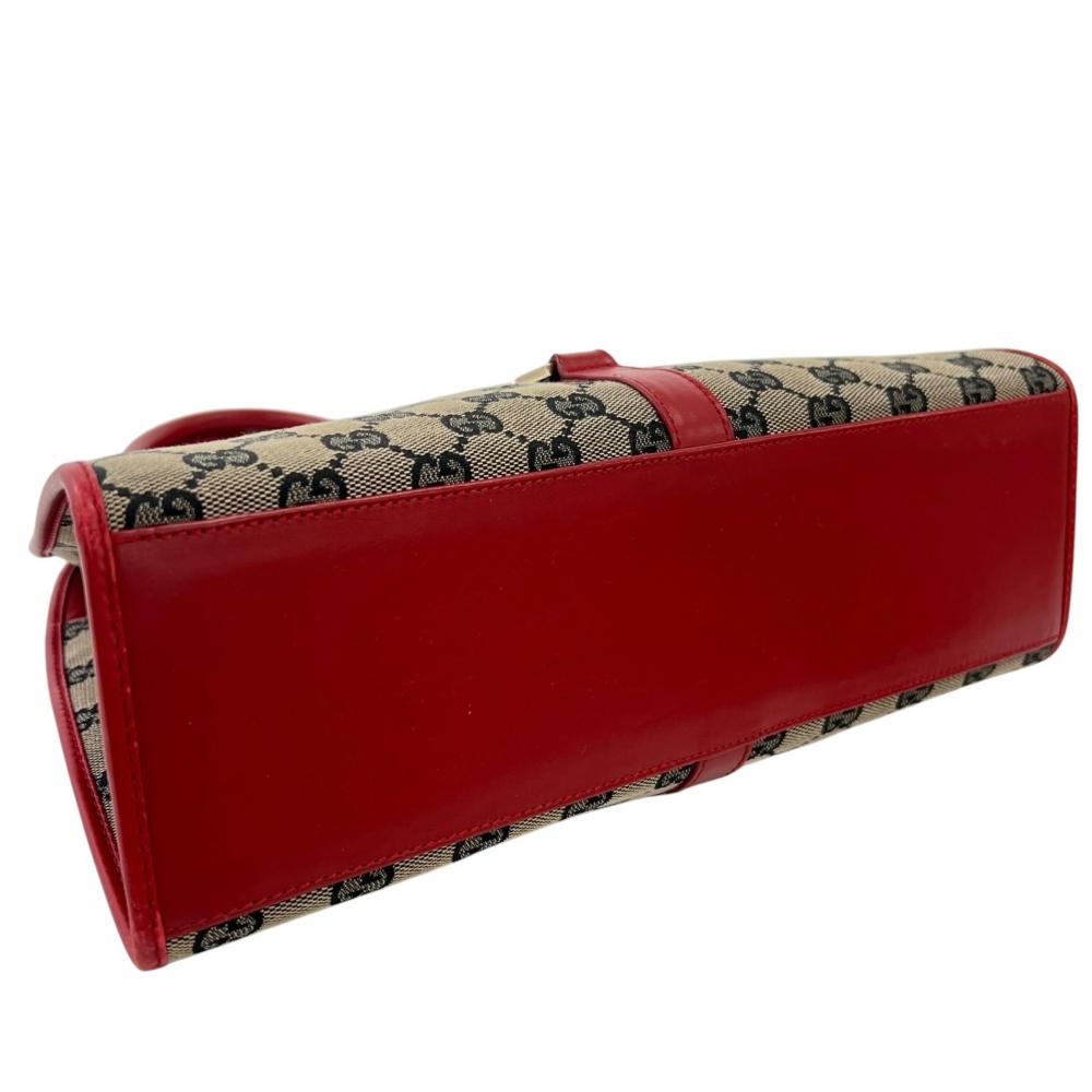 GUCCI グッチ ハンドバッグ ジャッキー 002・1067 GGキャンバス レザー レッド 赤 ゴールド金具 レディース【中古品】