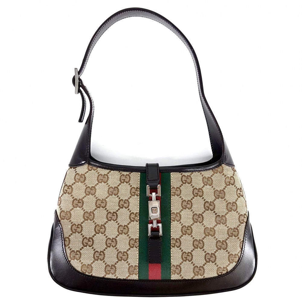 GUCCI グッチ ハンドバッグ ジャッキー 01147 GGキャンバス レザー ベージュ ブラウン 茶 シルバー金具 レディース【中古品】