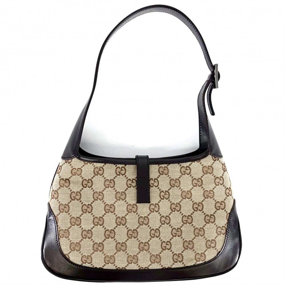 GUCCI グッチ ハンドバッグ ジャッキー 01147 GGキャンバス レザー ベージュ ブラウン 茶 シルバー金具 レディース【中古品】