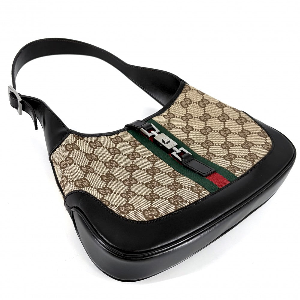 GUCCI グッチ ハンドバッグ ジャッキー 01147 GGキャンバス レザー ベージュ ブラウン 茶 シルバー金具 レディース【中古品】