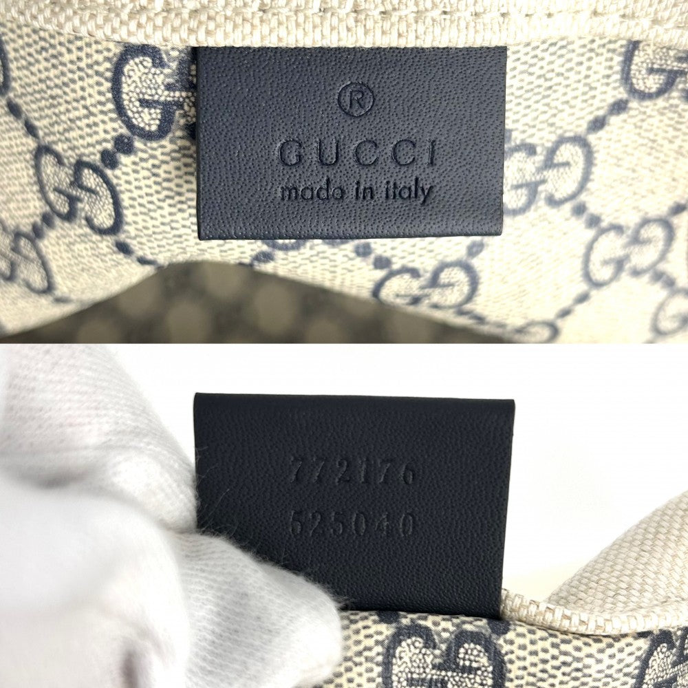 【開店SALE】 GUCCI グッチ トートバッグ ロゴ ハンドバッグ かばん 鞄 772176 GGスプリームキャンバス ベージュ ネイビー 紺 シルバー金具 レディース【中古品】