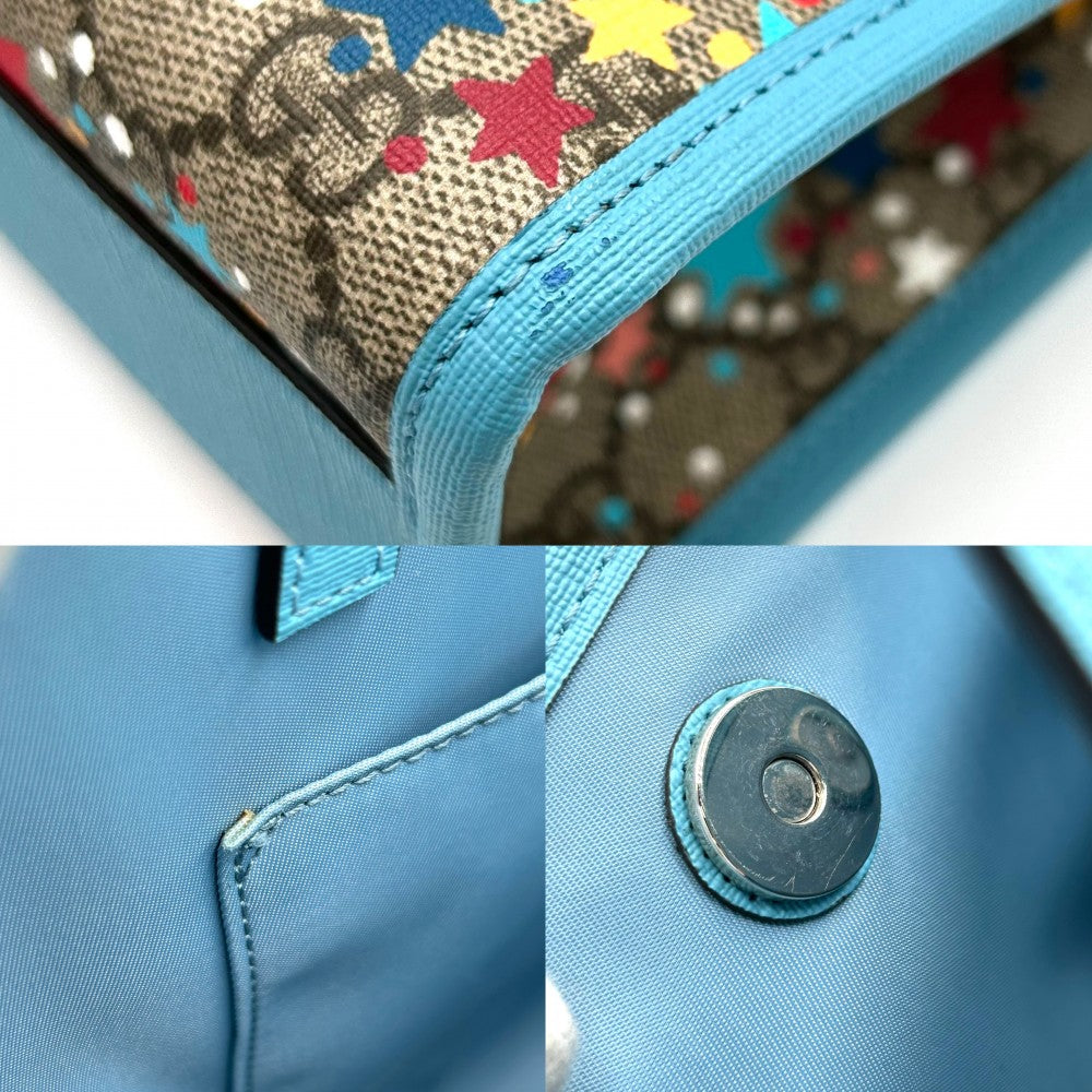 GUCCI グッチ ハンドバッグ トートバッグ チルドレンズ スター 鞄 かばん プリント 605614 GGキャンバス レザー ブルー 青 ブラウン 茶 シルバー金具 レディース【中古品】