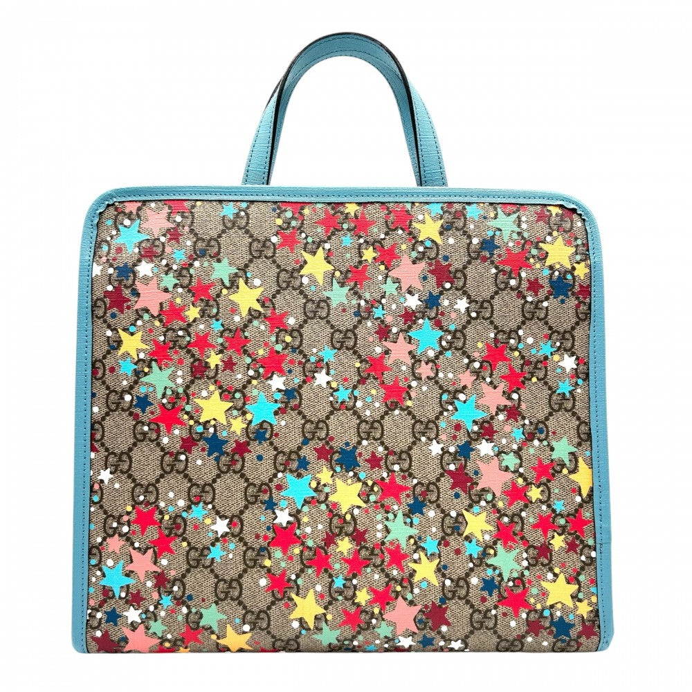 GUCCI グッチ ハンドバッグ トートバッグ チルドレンズ スター 鞄 かばん プリント 605614 GGキャンバス レザー ブルー 青 ブラウン 茶 シルバー金具 レディース【中古品】