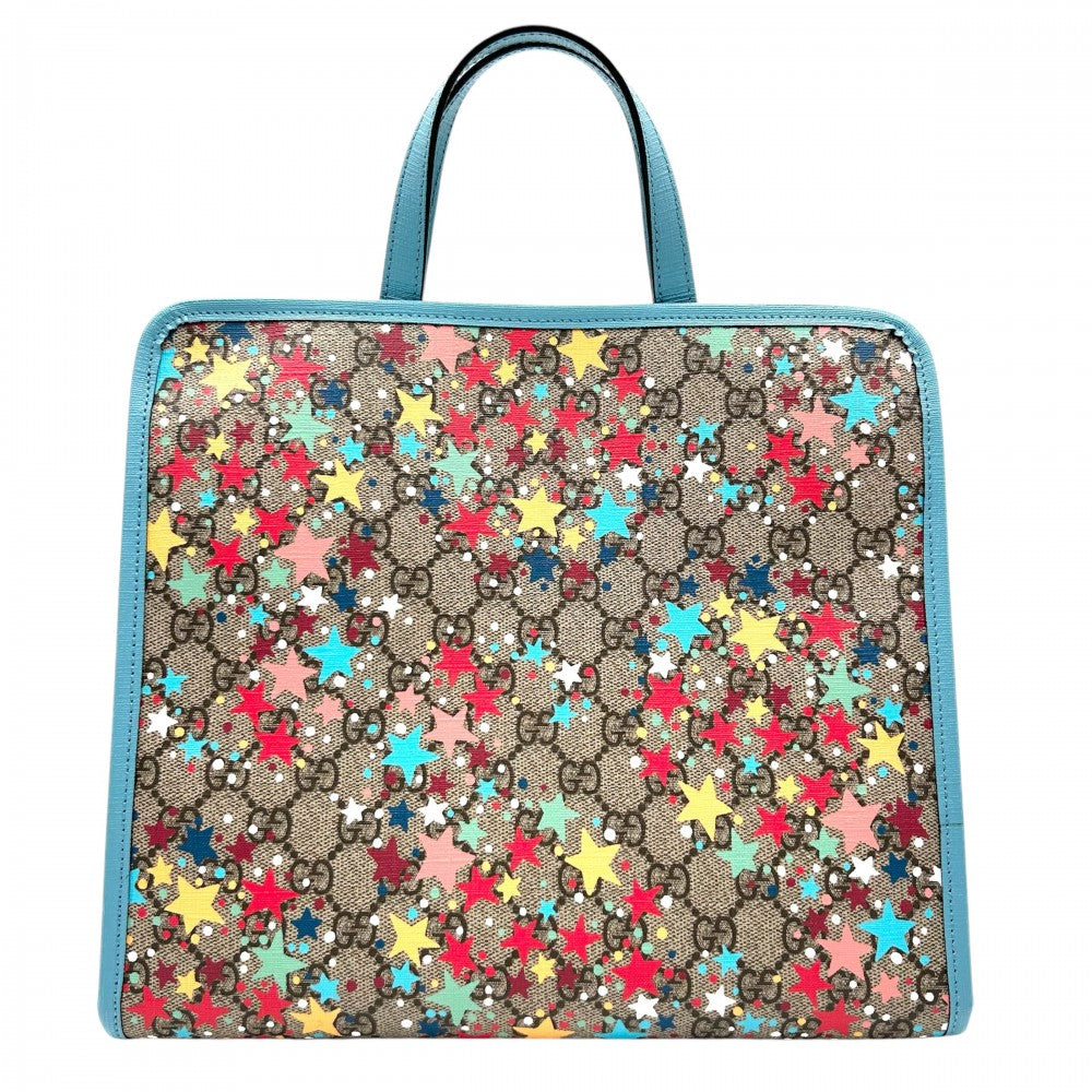 GUCCI グッチ ハンドバッグ トートバッグ チルドレンズ スター 鞄 かばん プリント 605614 GGキャンバス レザー ブルー 青 ブラウン 茶 シルバー金具 レディース【中古品】