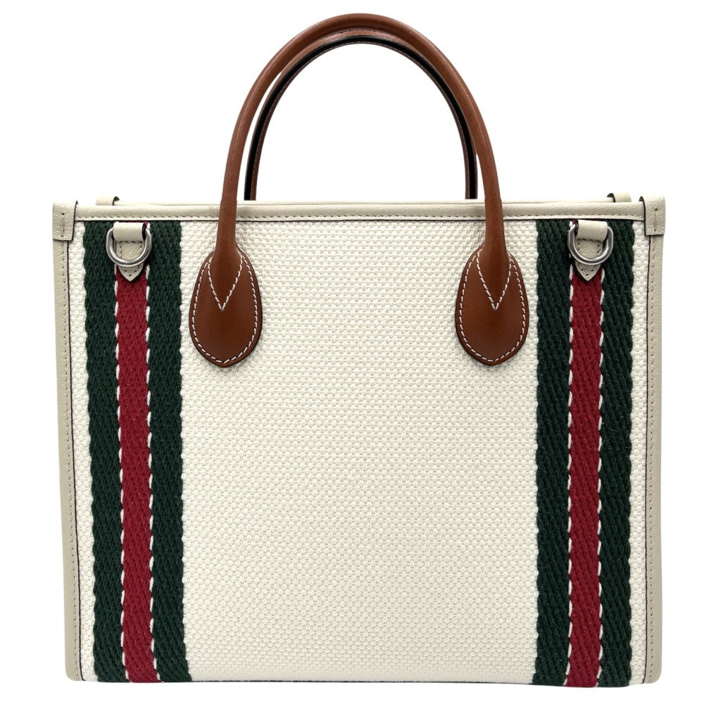 GUCCI グッチ 2WAY インターロッキングG トートバッグ ショルダーバッグ ハンドバッグ 鞄 かばん 701737 キャンバス レザー アイボリー シルバー金具 レディース【中古品】