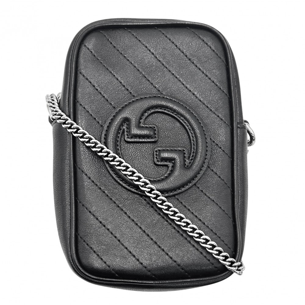 GUCCI グッチ ショルダーバッグ GG ブロンディ チェーンポシェット 小さめ かばん 鞄 760315 レザー ブラック 黒 シルバー金具 レディース【中古品】