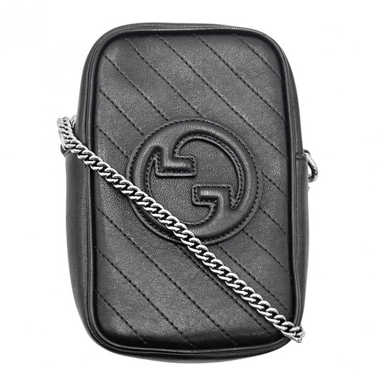 【開店SALE】 GUCCI グッチ ショルダーバッグ GG ブロンディ チェーンポシェット 小さめ かばん 鞄 760315 レザー ブラック 黒 シルバー金具 レディース【中古品】