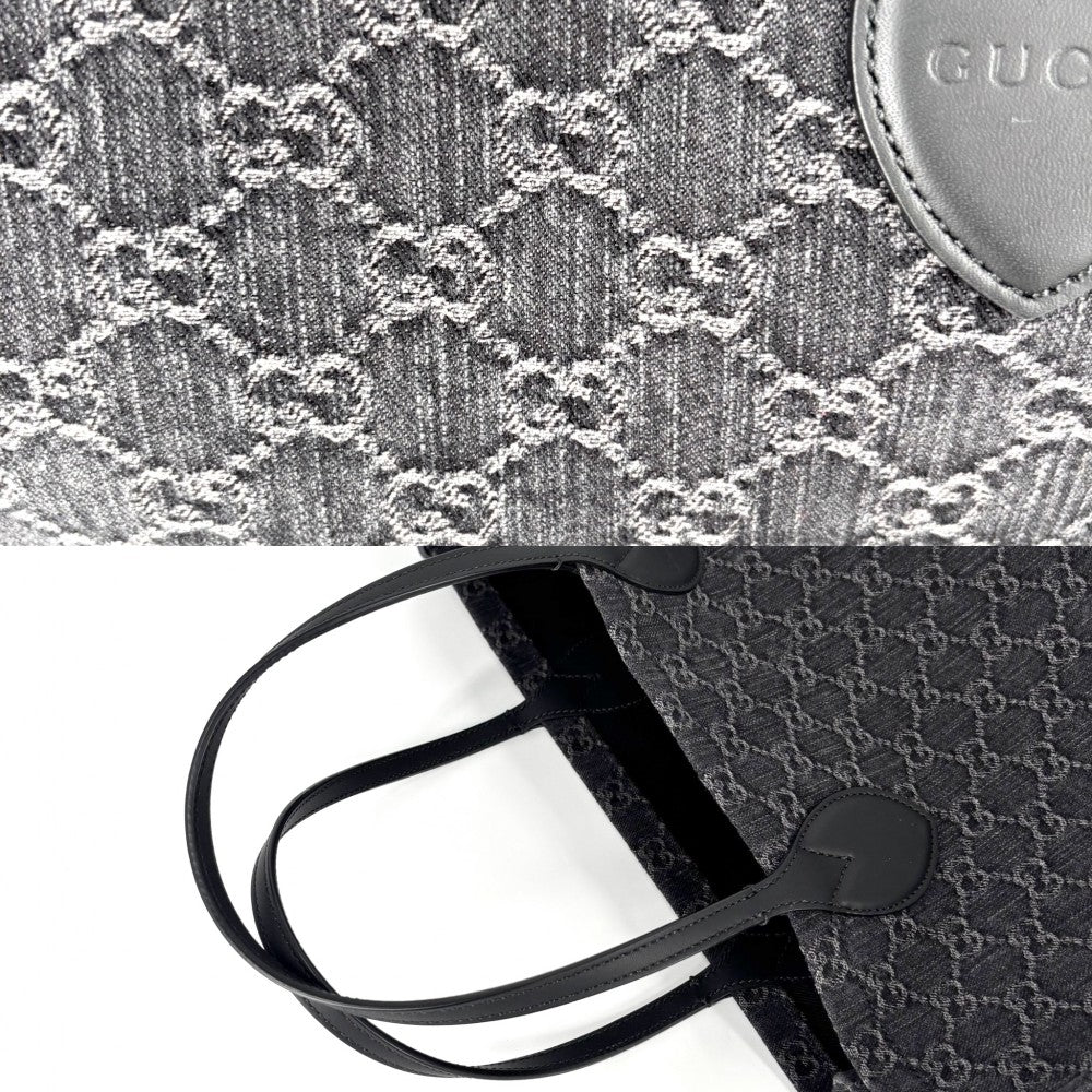 【開店SALE】 GUCCI グッチ トートバッグ オフィディア ラージトート ハンドバッグ GG 772184 デニム レザー ブラック 黒 シルバー金具 レディース【中古品】