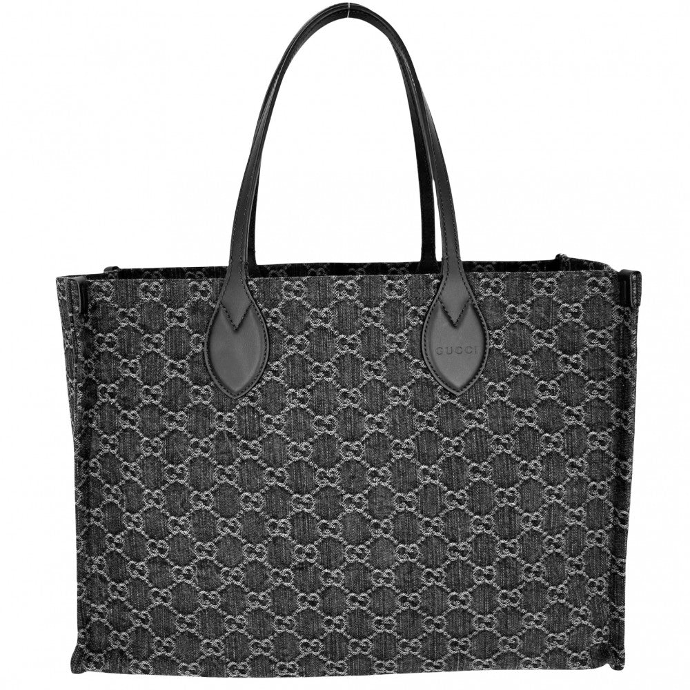 【開店SALE】 GUCCI グッチ トートバッグ オフィディア ラージトート ハンドバッグ GG 772184 デニム レザー ブラック 黒 シルバー金具 レディース【中古品】