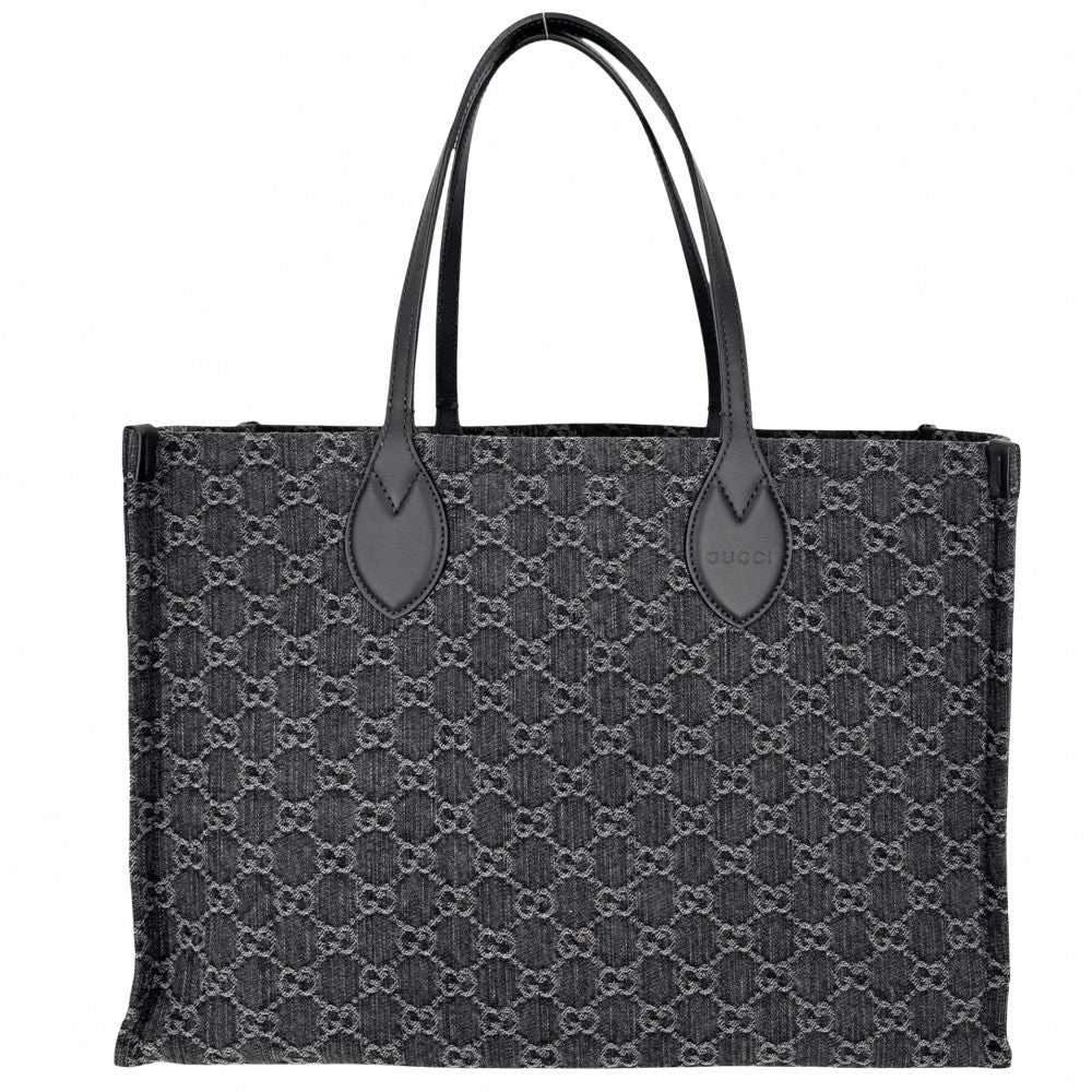 【開店SALE】 GUCCI グッチ トートバッグ オフィディア ラージトート ハンドバッグ GG 772184 デニム レザー ブラック 黒 シルバー金具 レディース【中古品】