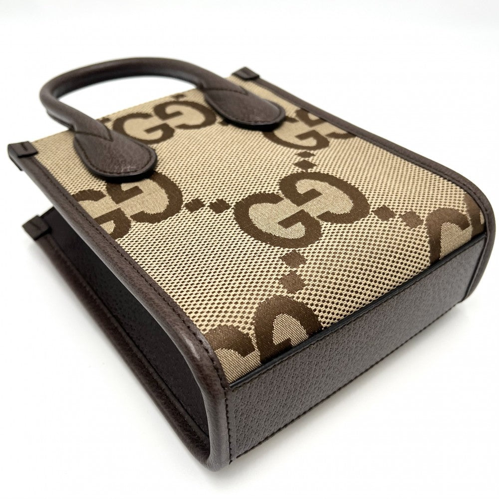 GUCCI グッチ 2WAY ジャンボGG ミニトートバッグ ハンドバッグ ショルダーバッグ 699406 ジャンボGGキャンバス ベージュ ブラウン 茶 ゴールド金具 レディース【中古品】