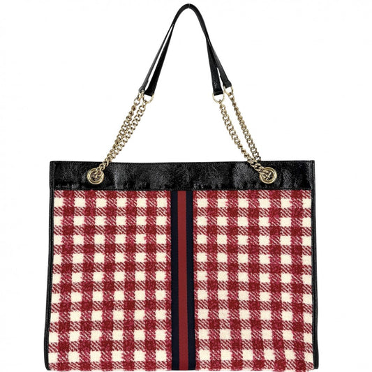 GUCCI グッチ トートバッグ チェーン ラジャ ハンドバッグ 537219 ツイード レザー レッド 赤 ブラック 黒 ゴールド金具 レディース【中古品】